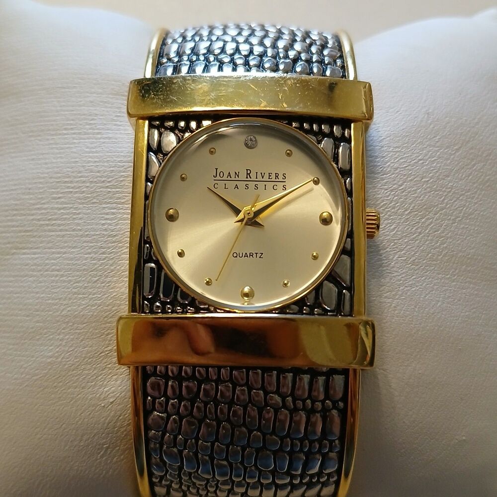VTG 90s Joan Rivers Classics Two Tone Textured Cuff Women's Quartz Watch 26mm